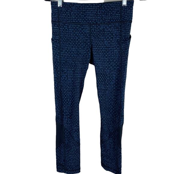 Lululemon Shatter Weave Mesh Pace Rival Crop Leggings Size 4 EUC Blue Black - Picture 4 of 10